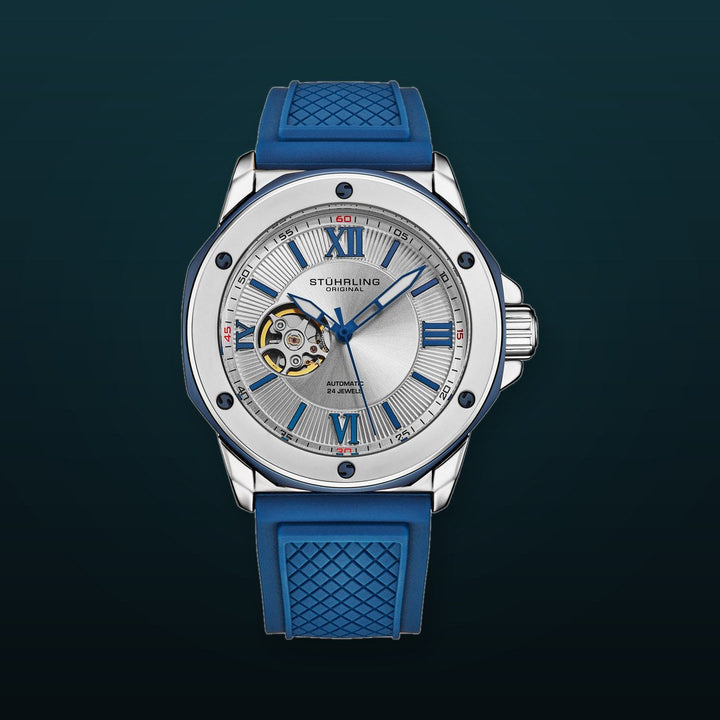 Edwardian Automatic 44mm Skeleton Blue/Silver | Silver Dial