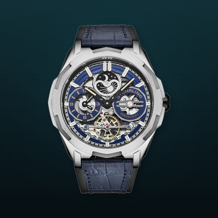Dual Time Automatic Navigator 46mm Skeleton Blue/ Leather | Blue Dial