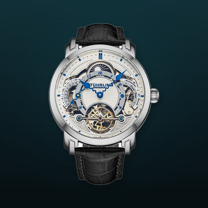 Legacy Dual Time Skeleton Watch Black/Leather | White Dial