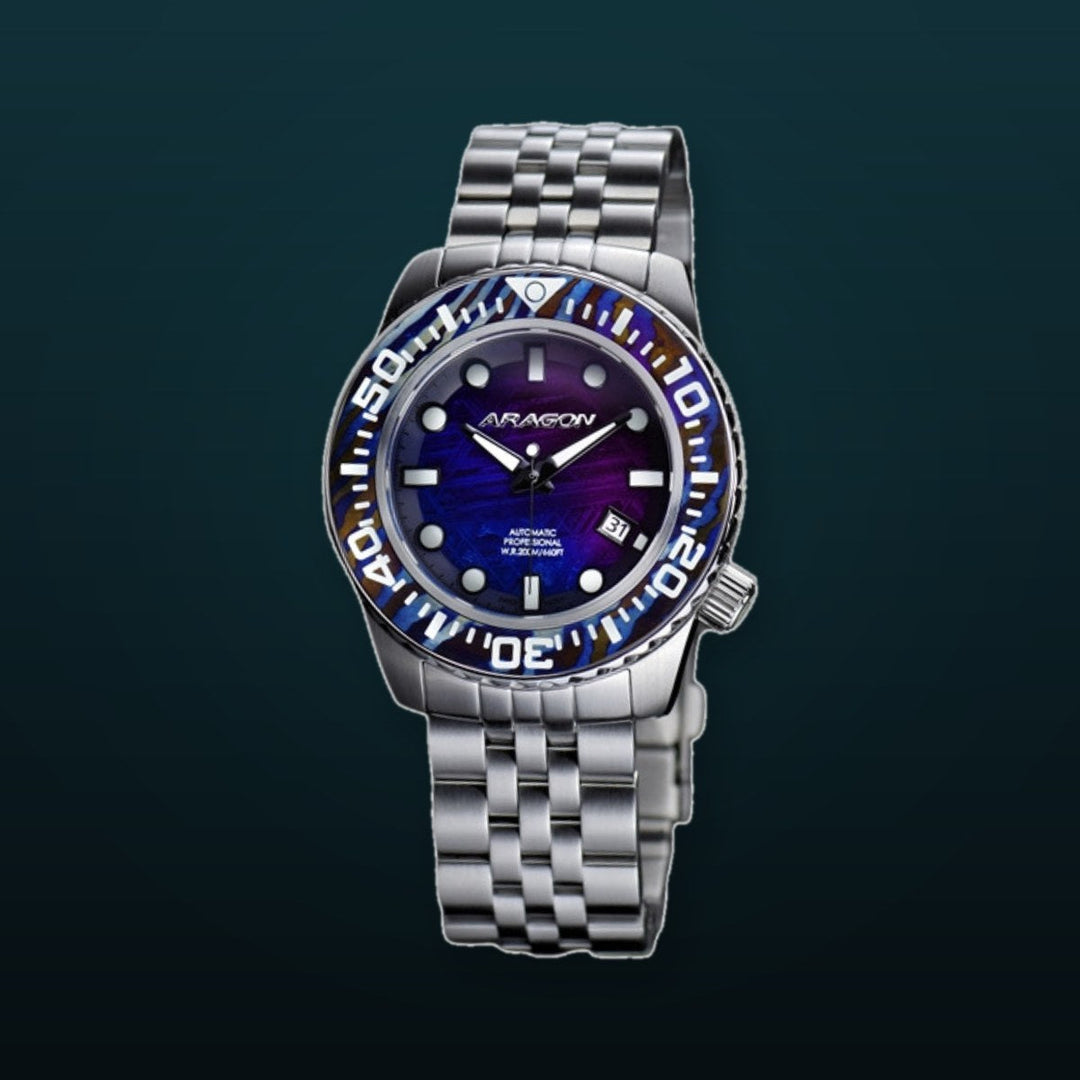 EVO Meteorite Swiss Automatic Limited Edition Titanium Damascus Bezel - Blue | Dark Blue Dial