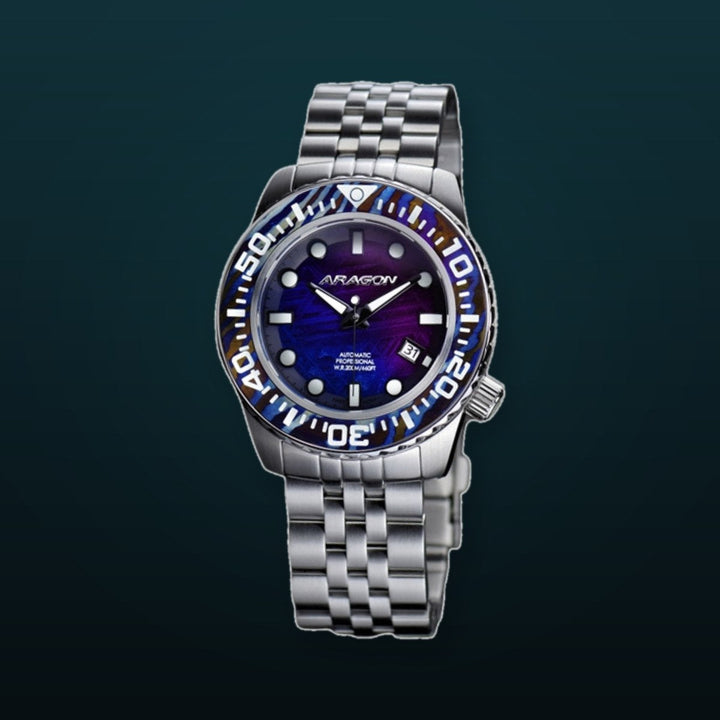 EVO Meteorite Swiss Automatic Limited Edition Titanium Damascus Bezel - Blue | Dark Blue Dial