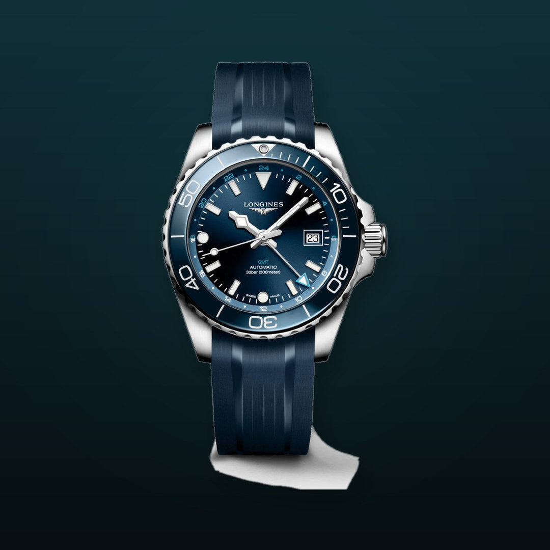 HYDROCONQUEST GMT Blue / Rubber | Blue Dial