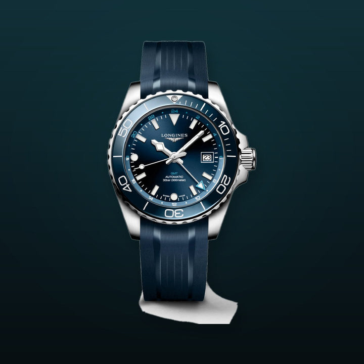 HYDROCONQUEST GMT Blue / Rubber | Blue Dial