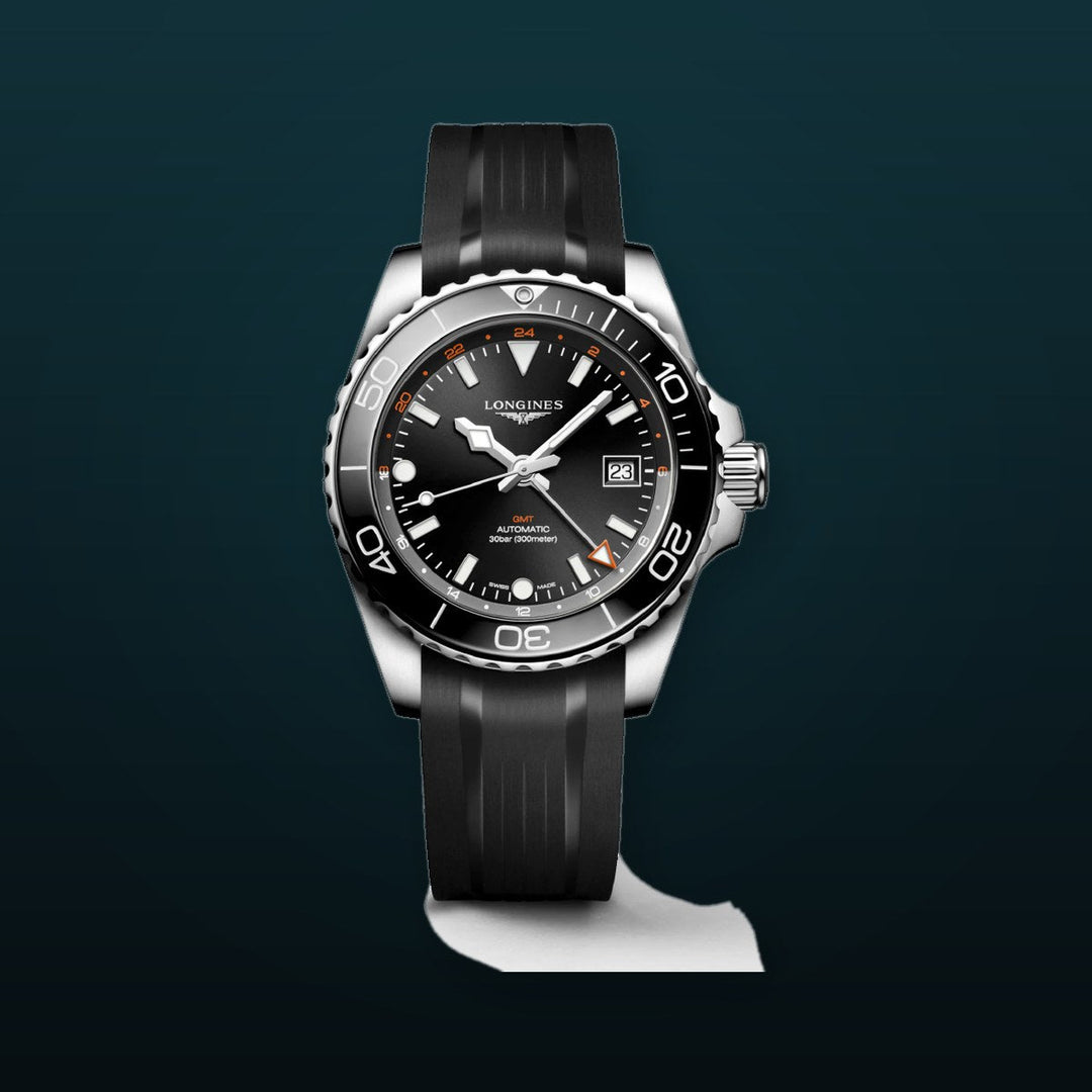 HYDROCONQUEST GMT Black / Rubber | Black Dial