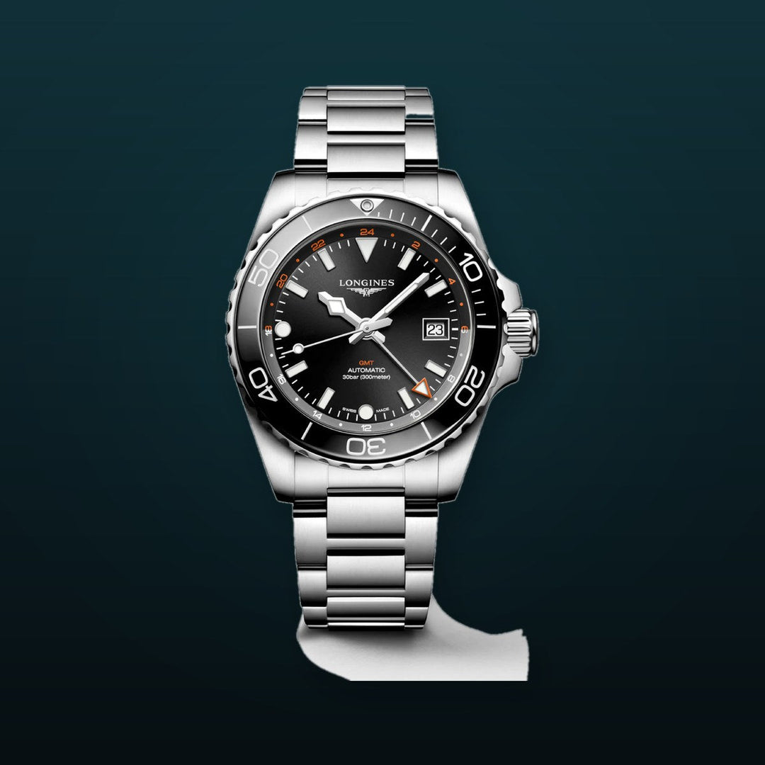 HYDROCONQUEST GMT Black / Stainless Steel | Black Dial