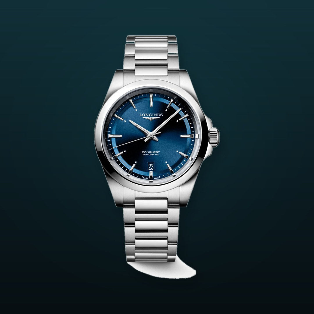 Conquest Silver/Blue Sunray Blue Dial