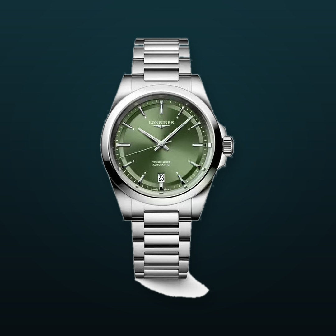 Conquest Silver/Green Sunray Green Dial