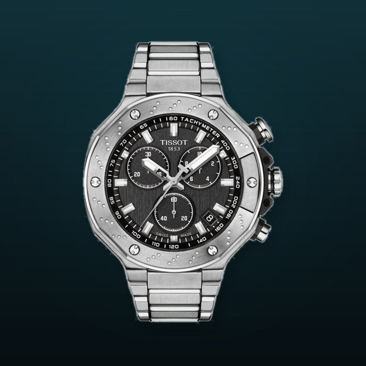 T-Race Chronograph Silver-tone Black Dial