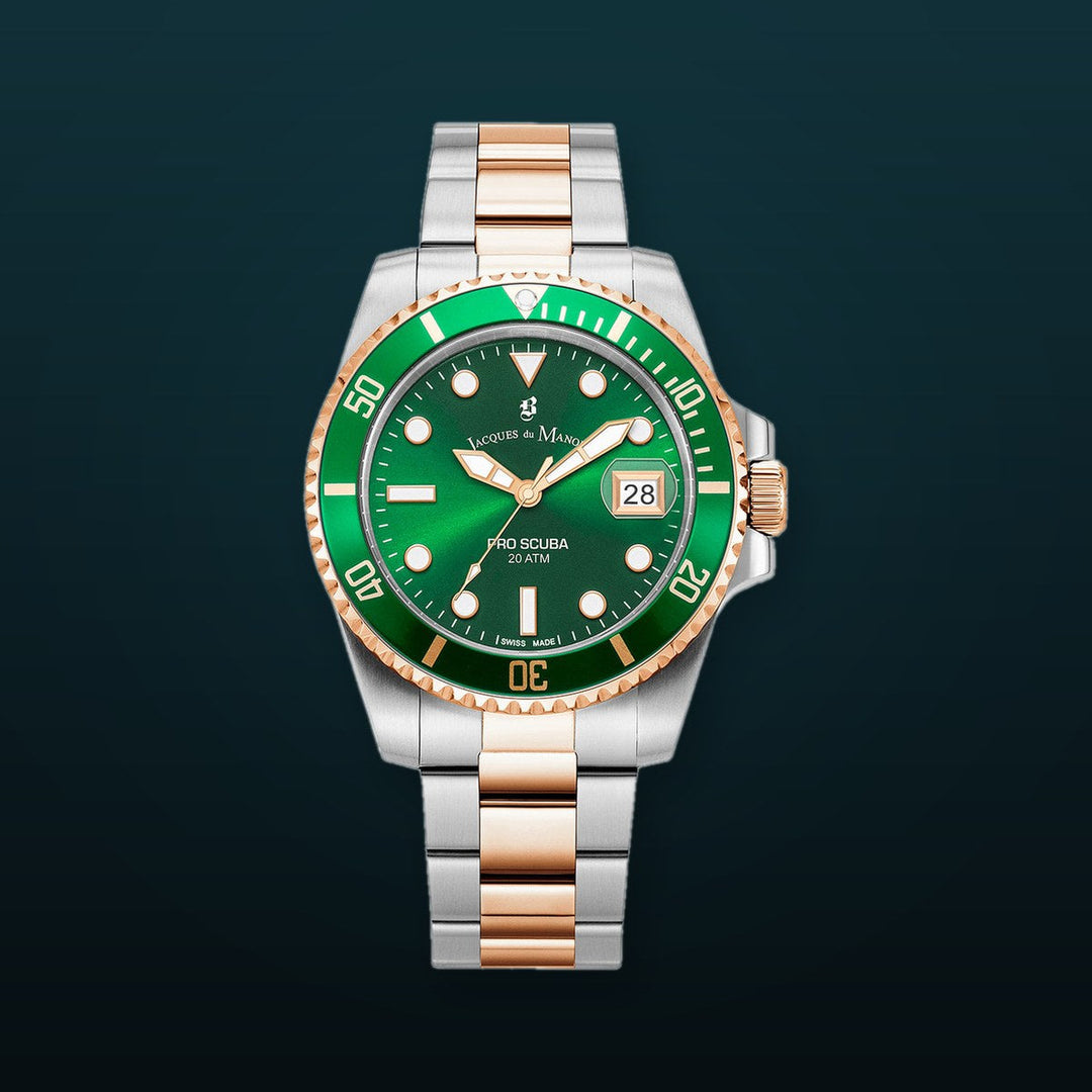 Pro Scuba 43mm Green dial, bicolor rose-stainless steel bracelet, unidirectional rotating bezel Green Dial