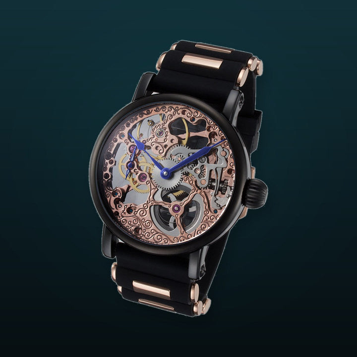 Skeleton Series black steel/rose gold | Gold Dial
