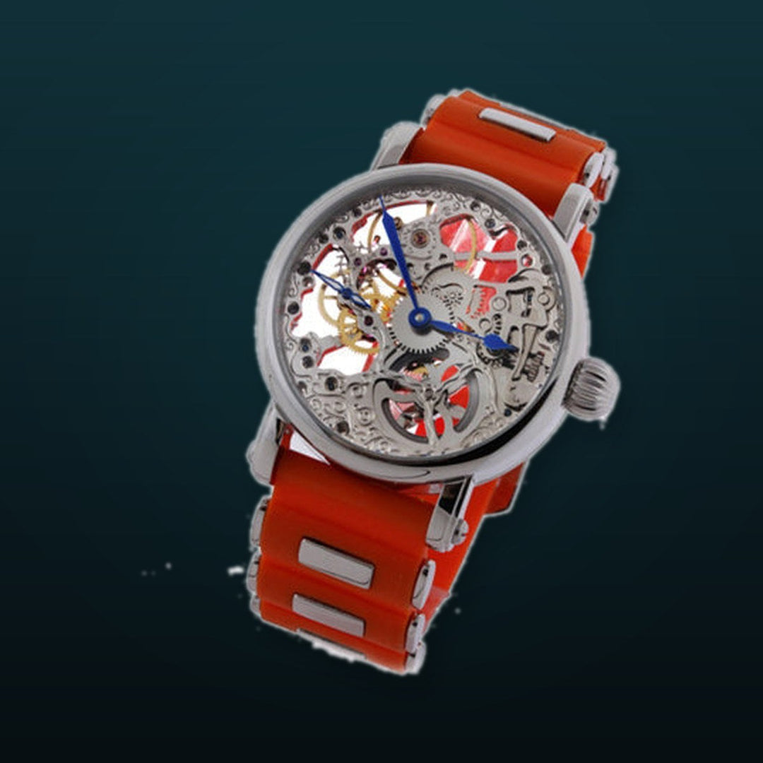 Skeleton Series orange steel/silver | Silver Dial