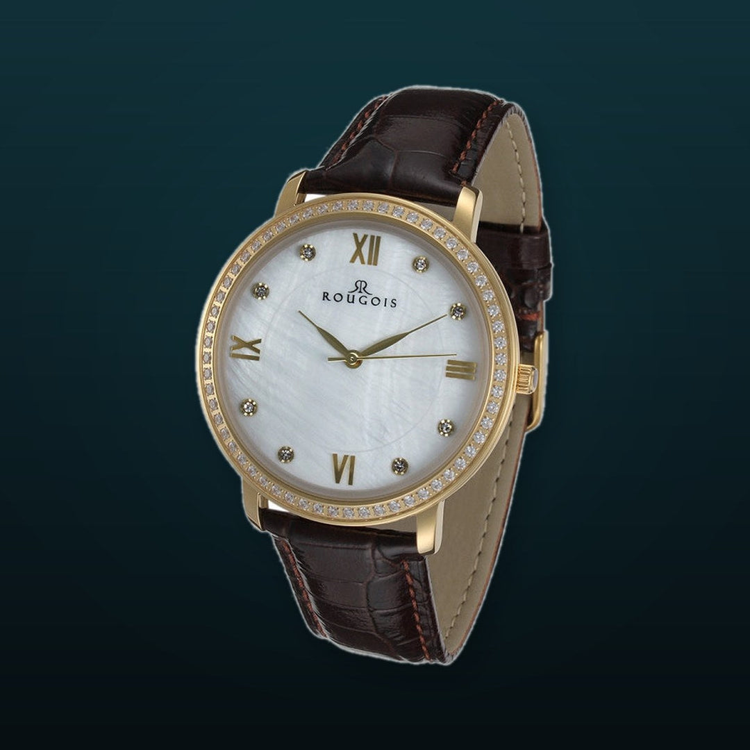 Covington  Series brown band/gold white | White Dial