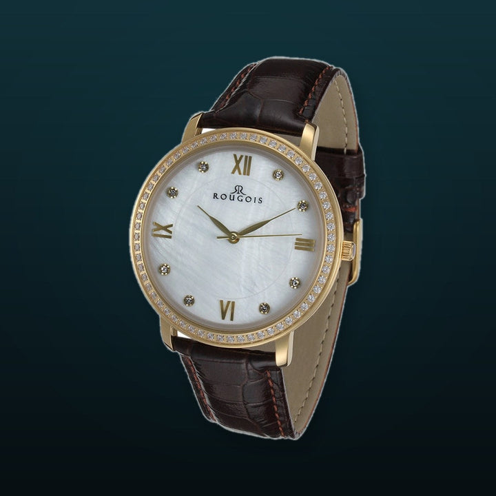 Covington  Series brown band/gold white | White Dial