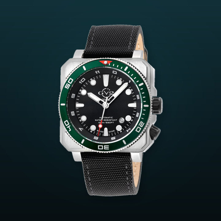 XO Submarine Swiss Made SW200  inner and outer rotating bezel, metal band  Black Black/ green bezel | Black Dial