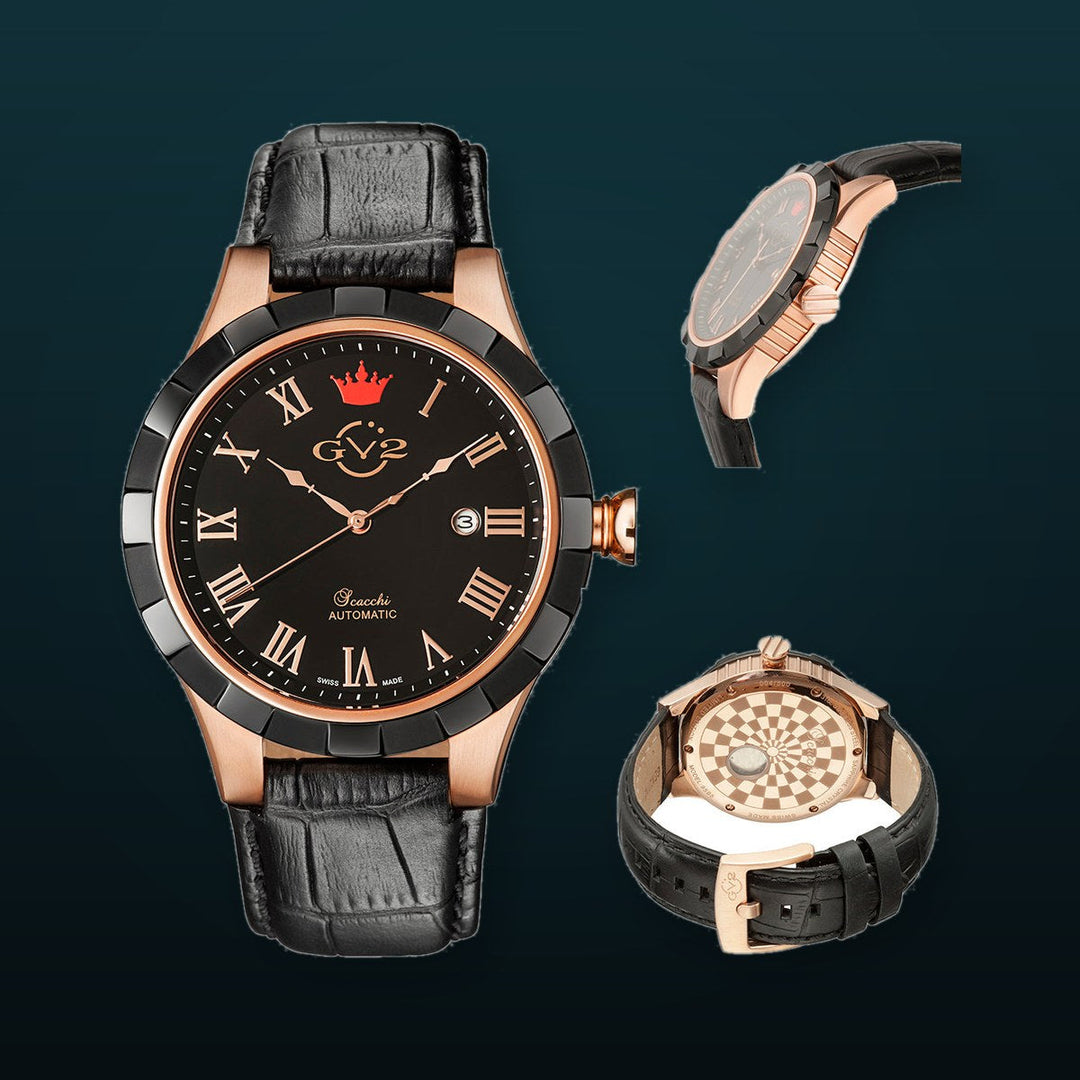 Scacchi GV2 By Gevril Scacchi Men's Black Dial Calfskin Leather Automatic Watch | Black Dial