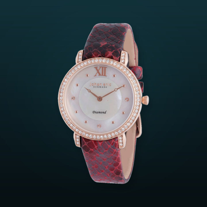 Ribe White, Burgundy Leather | White Dial
