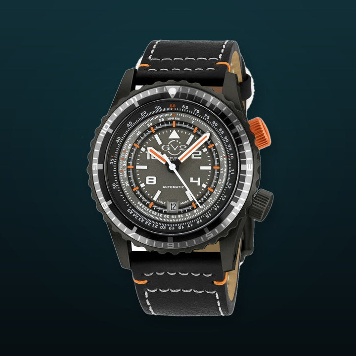 Contasecondi GV2 Contasecondi Men's Grey/Orange Dial Black Calfskin Leather Watch