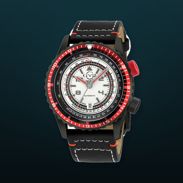 Contasecondi GV2 Contasecondi Men's Silver/Red Dial Black Calfskin Leather Watch | Silver Dial