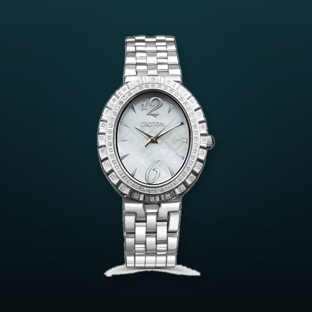 Croton Ladies Silvertone Swiss Quartz "Ballroom" Watch with Patterned Mother of Pearl Dial  |  Dial