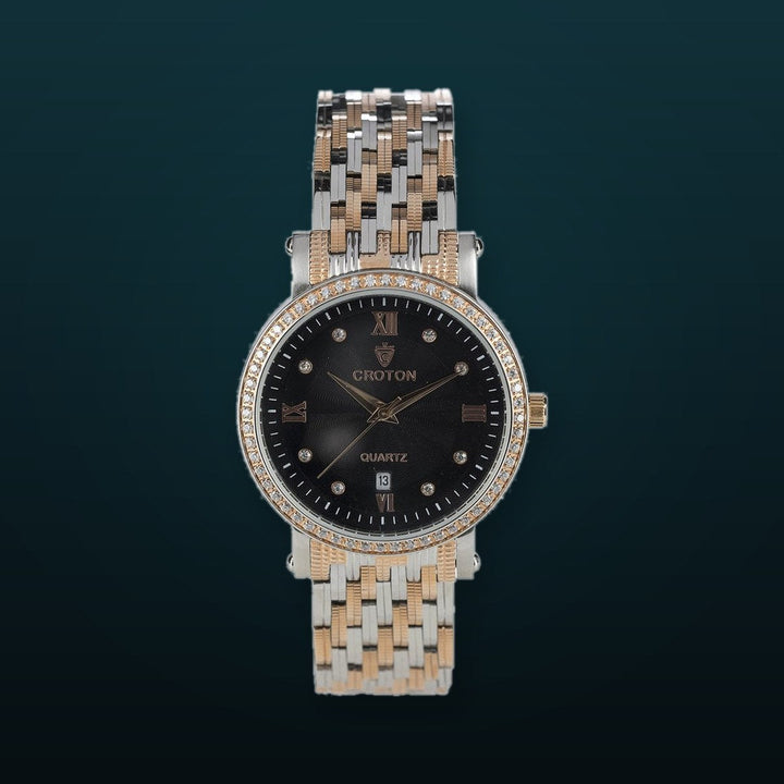 Croton Gents CZ dial with swirl Pattern two tone/black | Black Dial