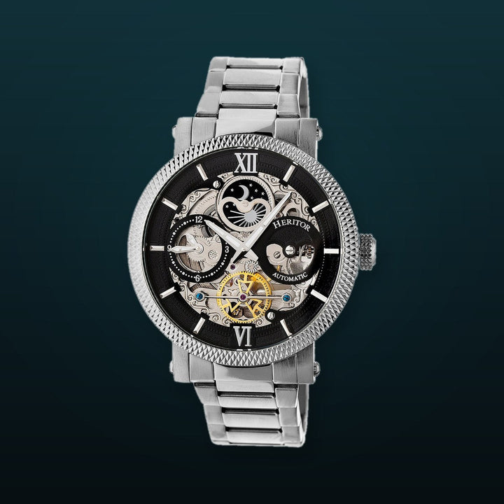 Automatic Aries Skeleton Bracelet Watch Silver/Black | Black Dial