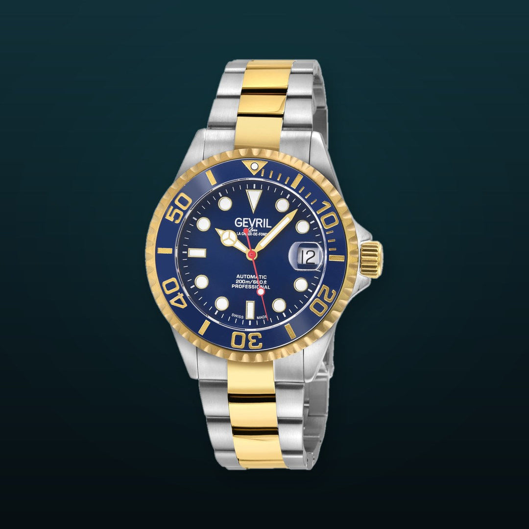 Wall Street Gevril Swiss Made SW200 Steel Rotating Bezel, 316L case, Black Dial | Blue Dial
