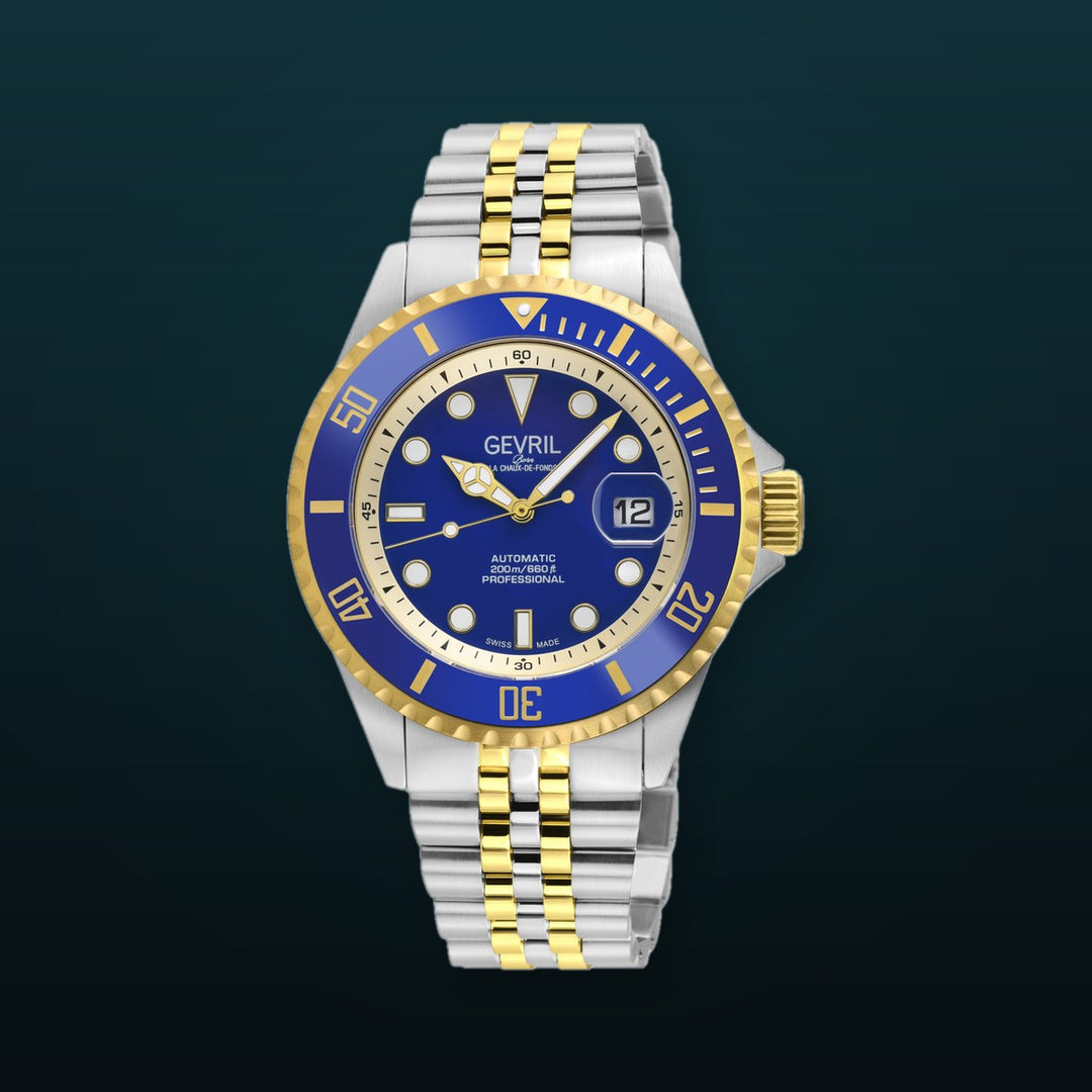 Wall Street Gevril Swiss Made SW200-1 Steel Rotating Blue Ceramic Bezel , 316L case, Blue Dial Blue Dial