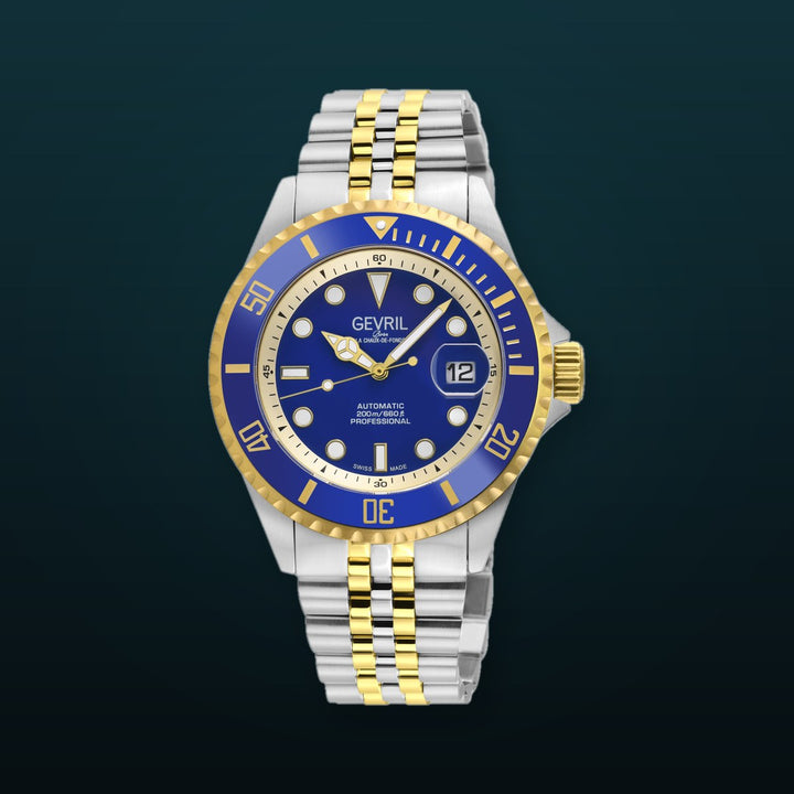 Wall Street Gevril Swiss Made SW200-1 Steel Rotating Blue Ceramic Bezel , 316L case, Blue Dial Blue Dial