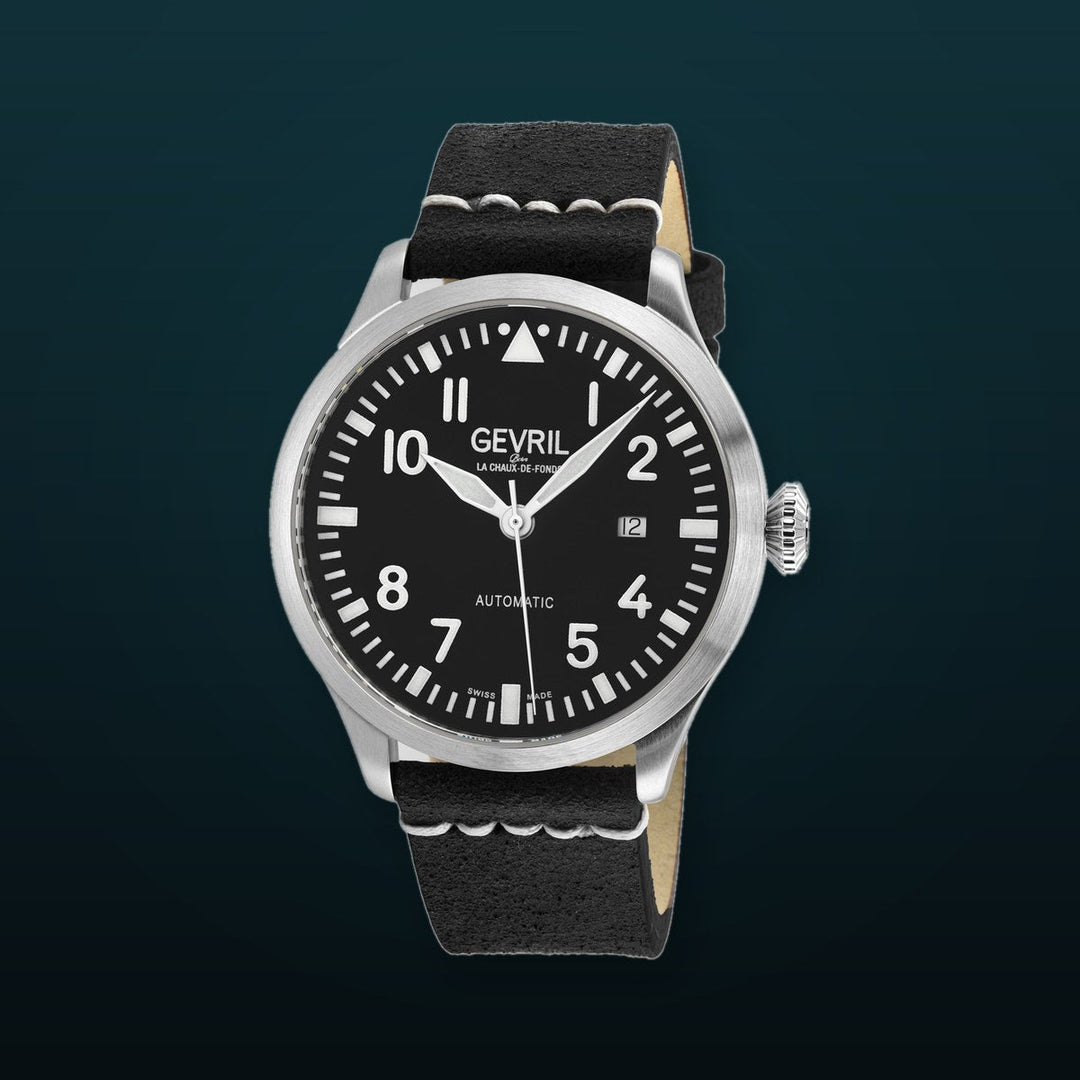 Vaughn Gevril Sellita SW200 Pilot Watch Black