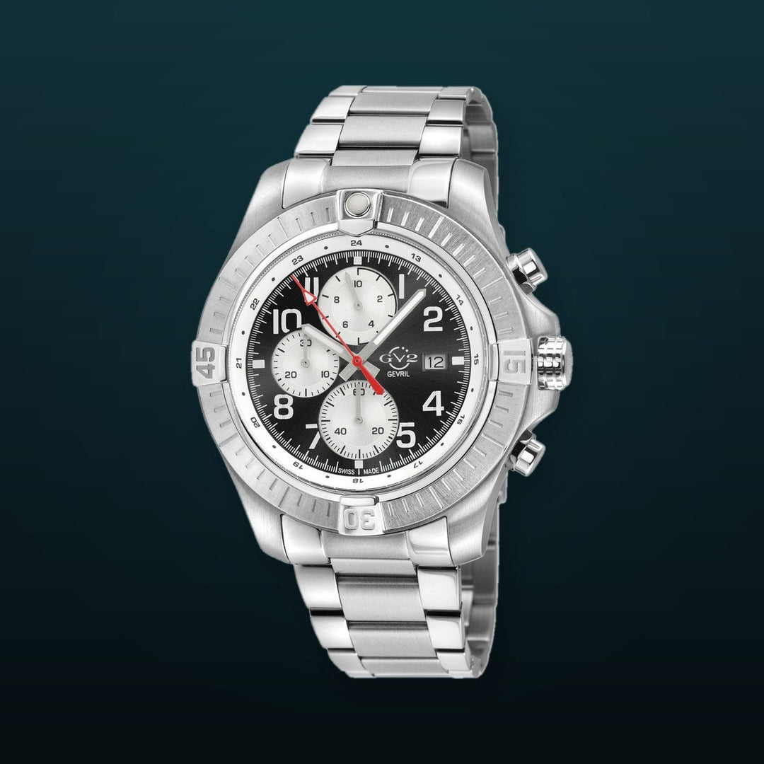 T38 GV2 Swiss Quartz Chronograph, 316L Case, Black Enamel Dial, 316L Bracelet | Black Enamel Dial
