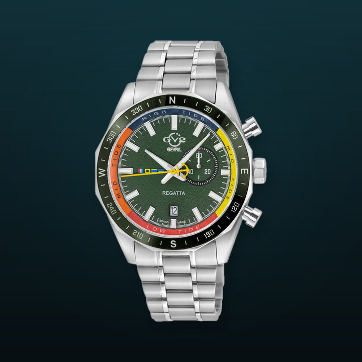 Regatta GV2 Swiss Quartz,Tide cycle indicator, Green dial, 316L Stainless Steel Bracelet | Green Dial