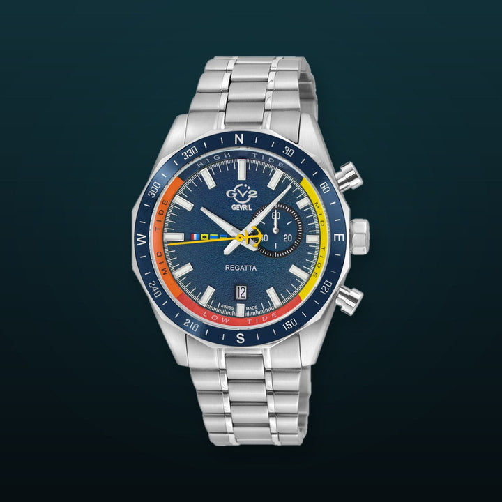 Regatta GV2 Swiss Quartz,Tide cycle indicator, Blue dial, 316L Stainless Steel Bracelet | Blue Dial