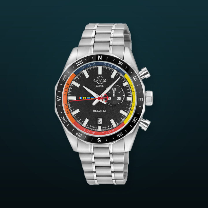 Regatta GV2 Swiss Quartz,Tide cycle indicator, Black dial, 316L Stainless Steel Bracelet | Black Dial