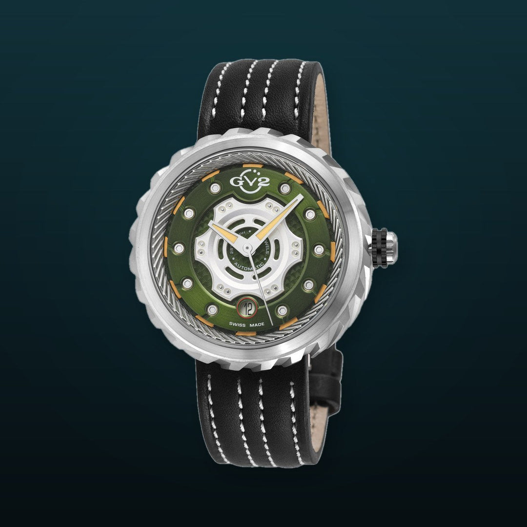 Motorcycle - Sport GV2 Swiss Made Automatic, Green Dial with multi-layers represents a motorcycle disc braking system | Green Dial