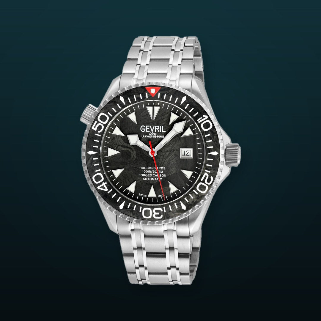 Hudson Yards -Forged Carbon Fiber Swiss Automatic SW200-1 - Forged Carbon Fiber Black Dial,  Unidirectional Rotating Bezel, 316L  Bracelet | Black Dial