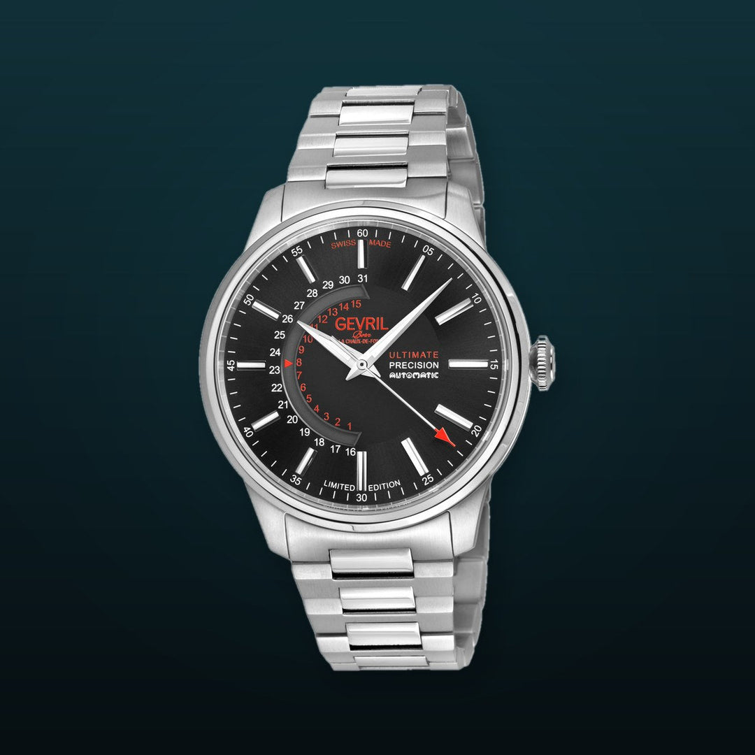 Guggenheim Sellita SW 220 Custom date wheel, SS case, Black dial, SS Bracelet | Black Dial