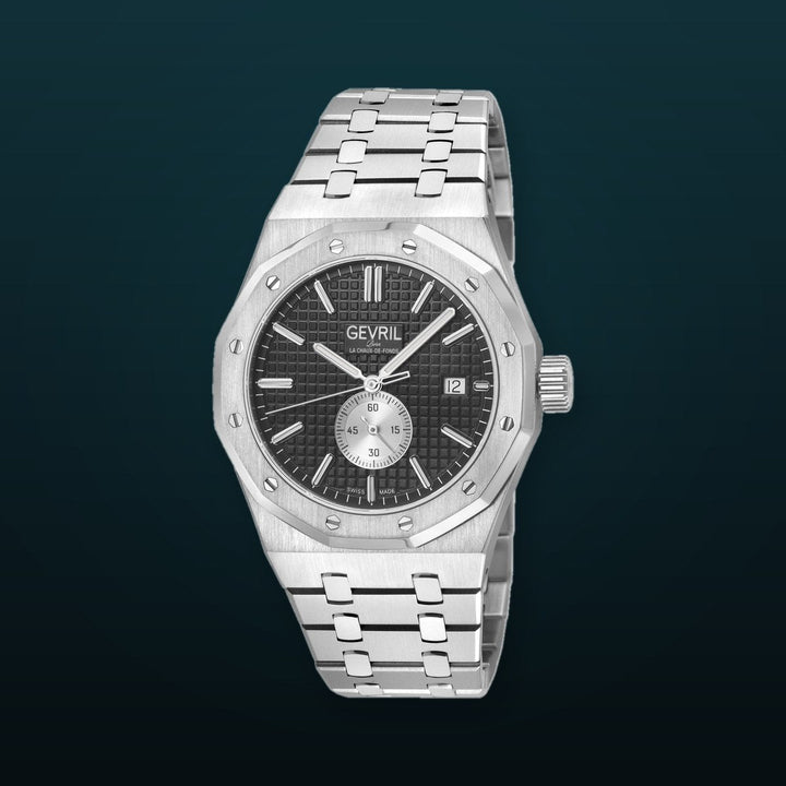 Gotham Swiss Automatic Movement, Black Embossed Dial, Silver Counter  316L SS Bracelet | Black Dial