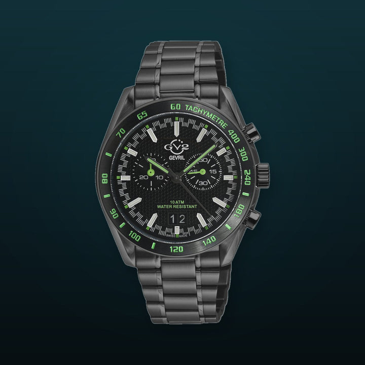 Freccia-Chronograph GV2 Swiss Quartz, SS/IPBLK Case, Black Bezel, Black Dial, IPBLK Stainless Steel Bracelet | Black Dial