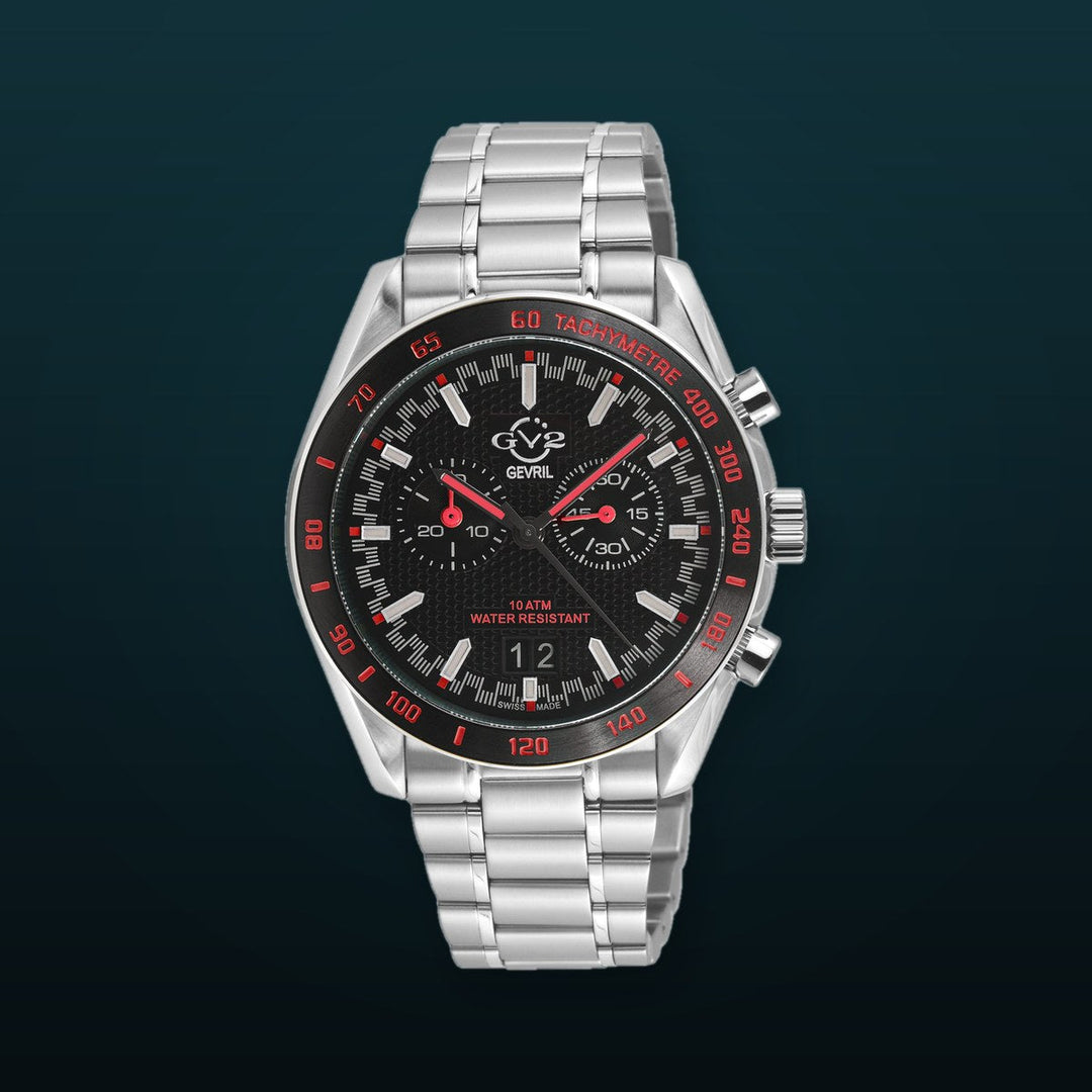 Freccia-Chronograph GV2 Swiss Quartz, 316L Case, Black Bezel, Black Dial, 316L Stainless Steel Bracelet Black Dial