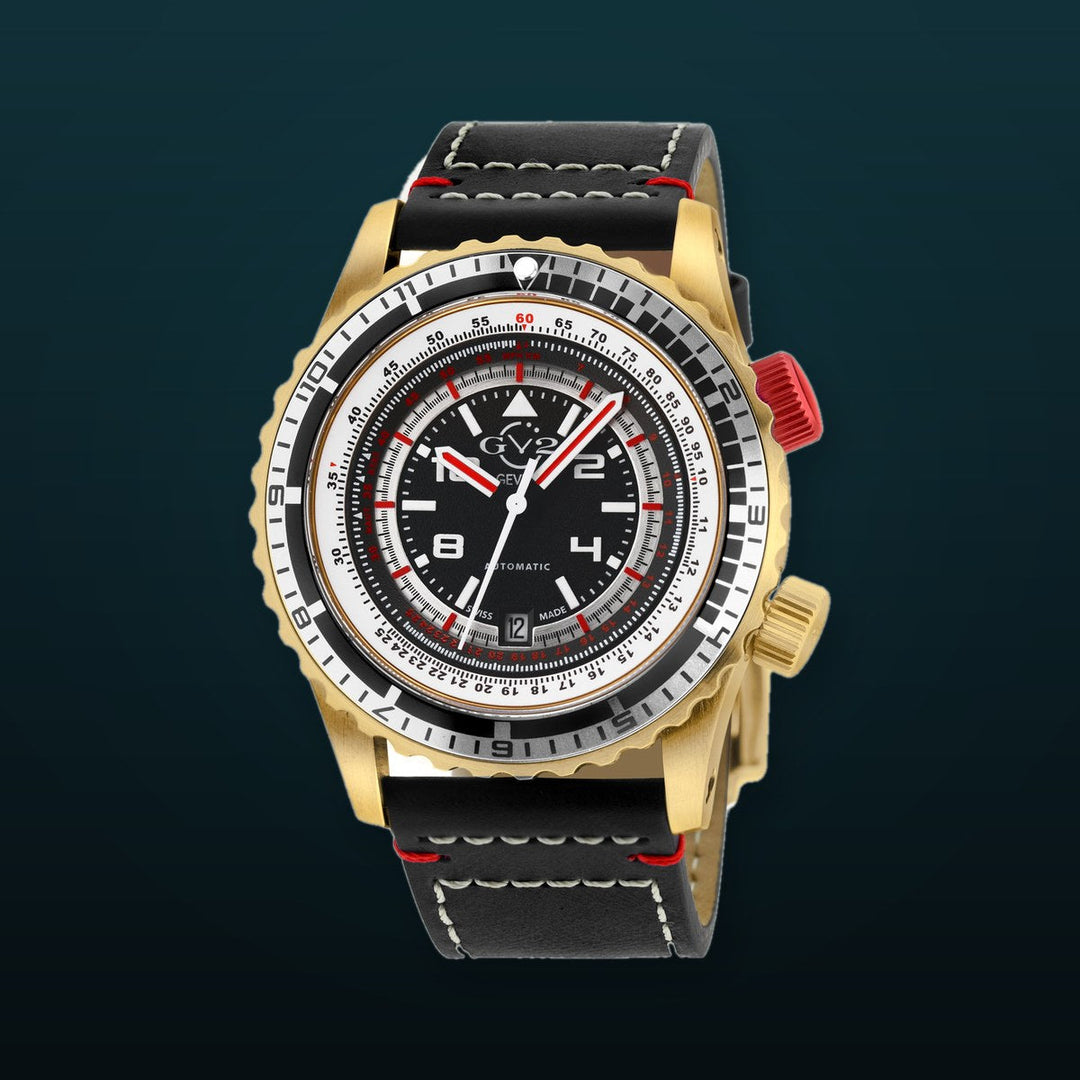 Contasecondi Gold GV2 by Gevril Swiss Automatic Dual Rotating Bezel Watch | Black Dial