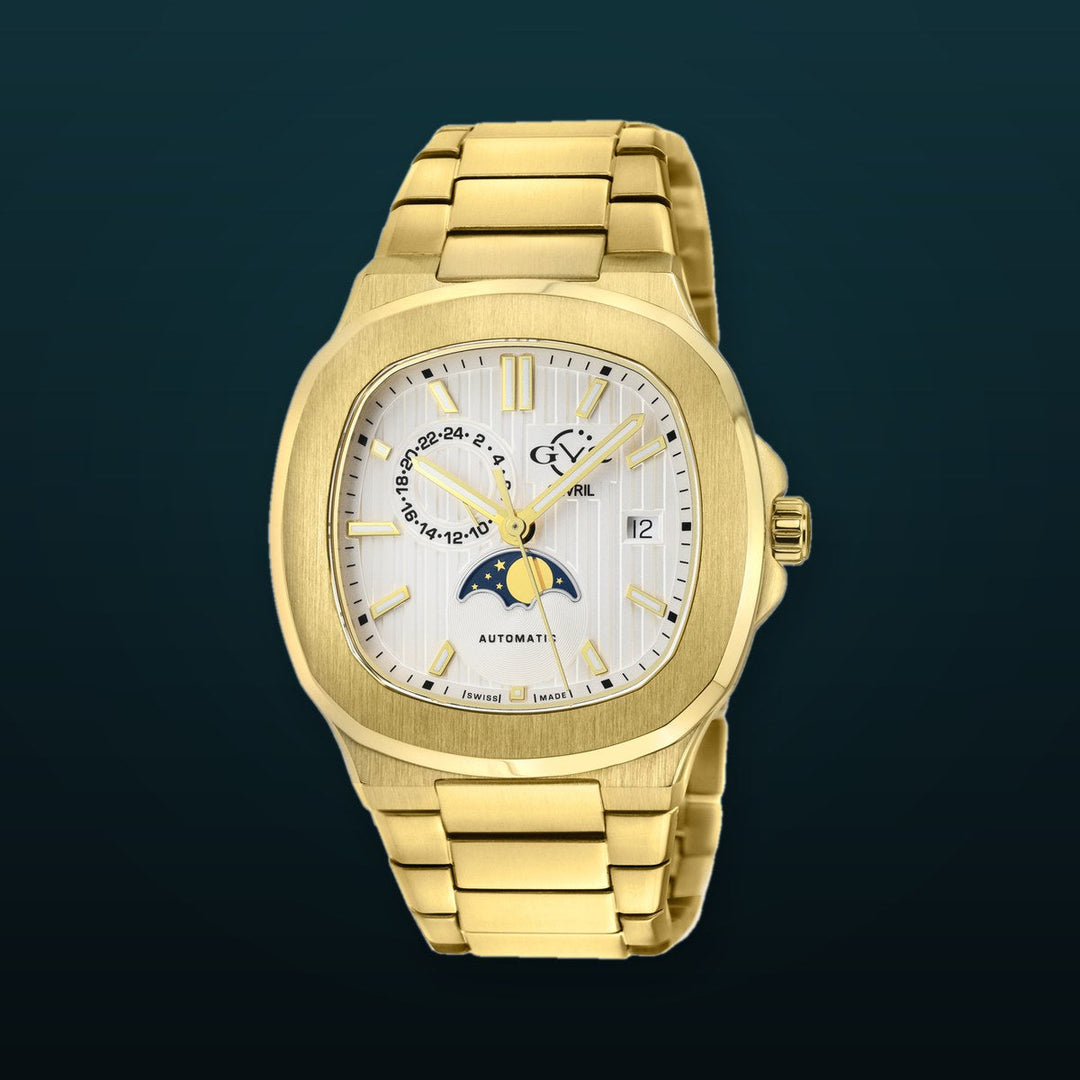 Potente - Moon phase Swiss Automatic, Sellita SW285-1,A, Moon Phase, IPYG Case, White Dial, IPYG Bracelet | White Dial
