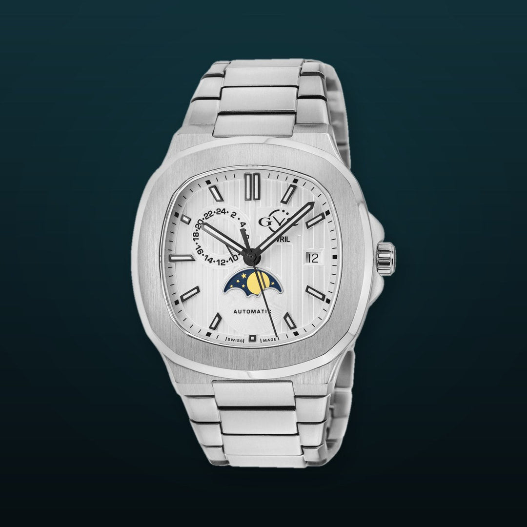 Potente - Moon phase Swiss Automatic, Sellita SW285-1,AMoon Phase, SS Case, White Dial, SS Bracelet | White Dial