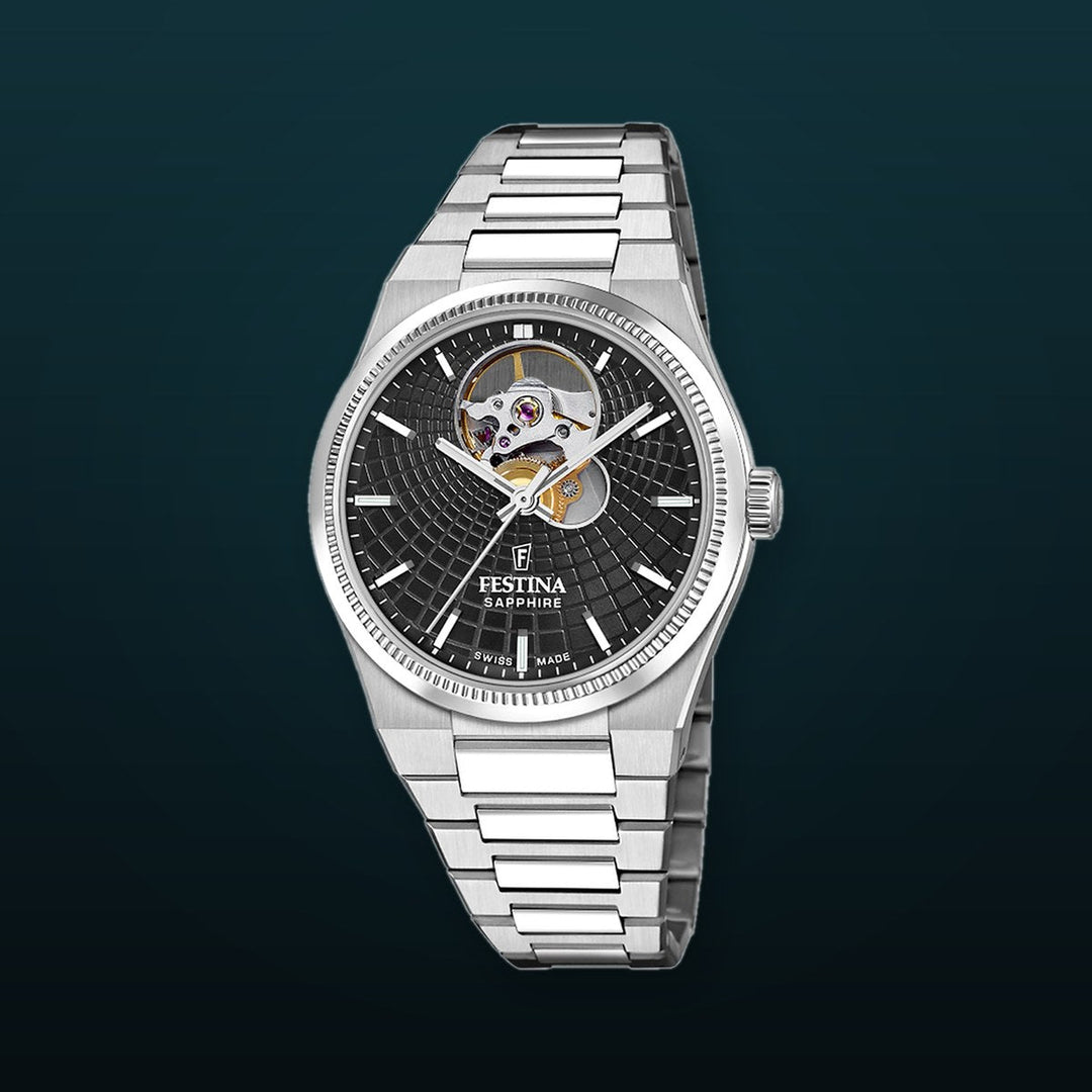 Rive Open Heart Black / Stainless Steel | Black Dial