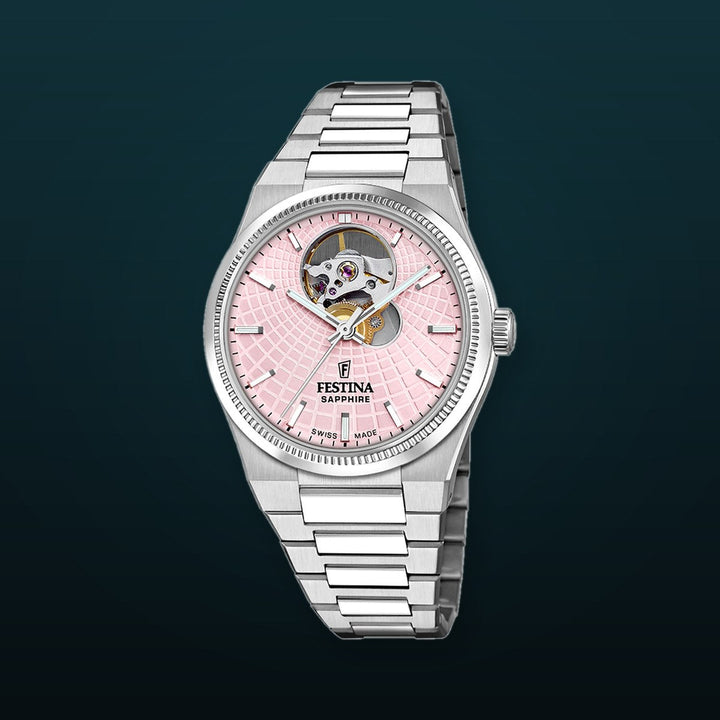 Rive Open Heart Pink / Stainless Steel | Pink Dial