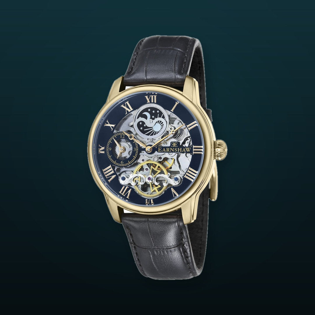 Longitude Automatic Skeleton Watch Black w/ Genuine leather strap | Black Dial