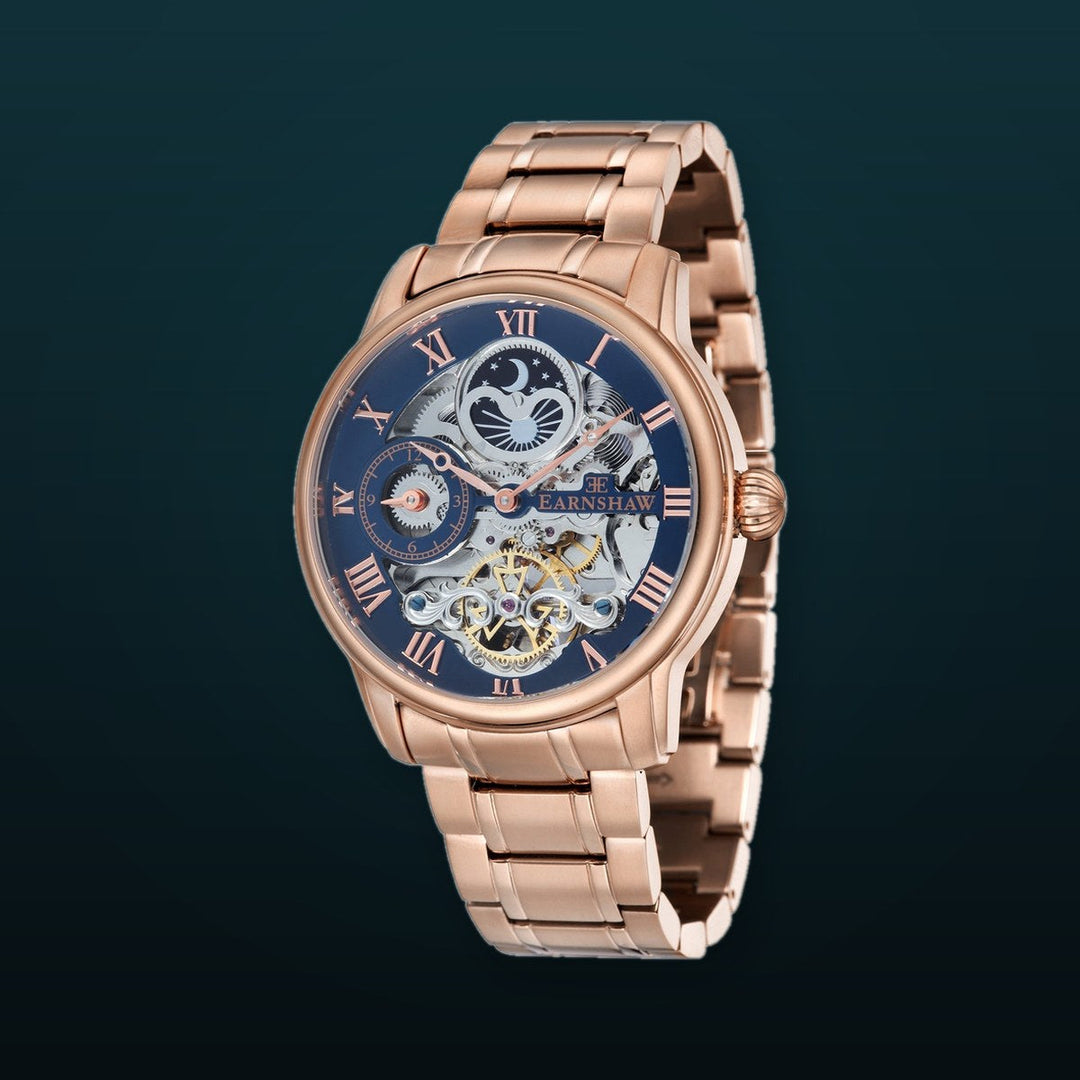 Longitude Automatic Skeleton Watch Black & Ionic Plating Rose Gold / Solid bracelet | Black Dial