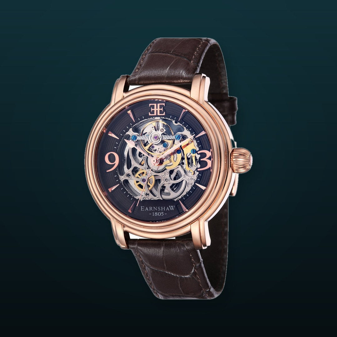 Longcase Automatic Skeleton Watch Brown / Genuine leather strap | Brown Dial