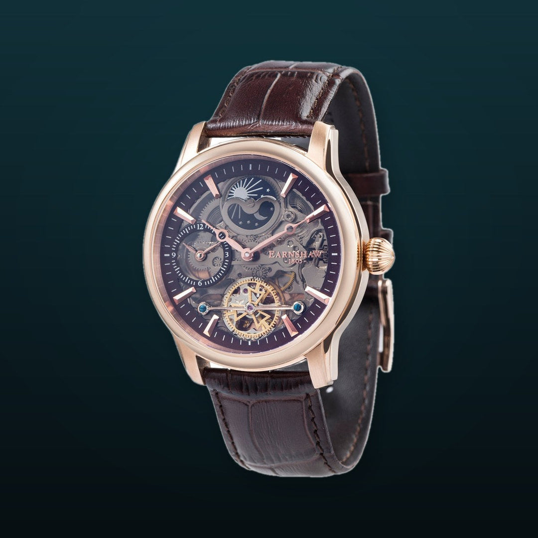 Longitude (Shadow Automatic) Automatic Skeleton Watch Brown / Genuine leather strap | Semi-transparent Dial