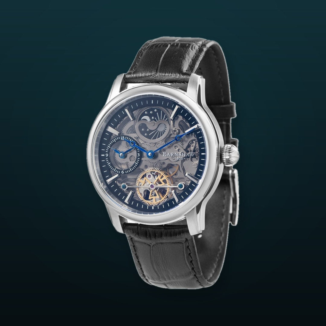 Longitude (Shadow Automatic) Automatic Skeleton Watch Black / Genuine leather strap Black Dial