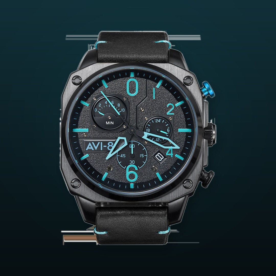 Hawker Hunter Retrograde Chronograph Black & Blue Dial / Leather | Black Dial